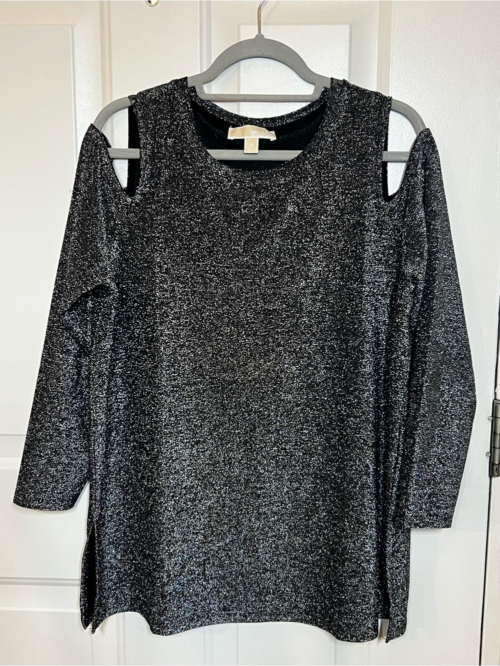 MICHAEL Michael Kors Metallic Silver Cold Shoulder Top 2X Plus Size